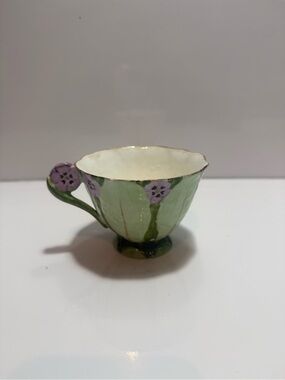 Vintage Atlas China Green Flower handled Teacup